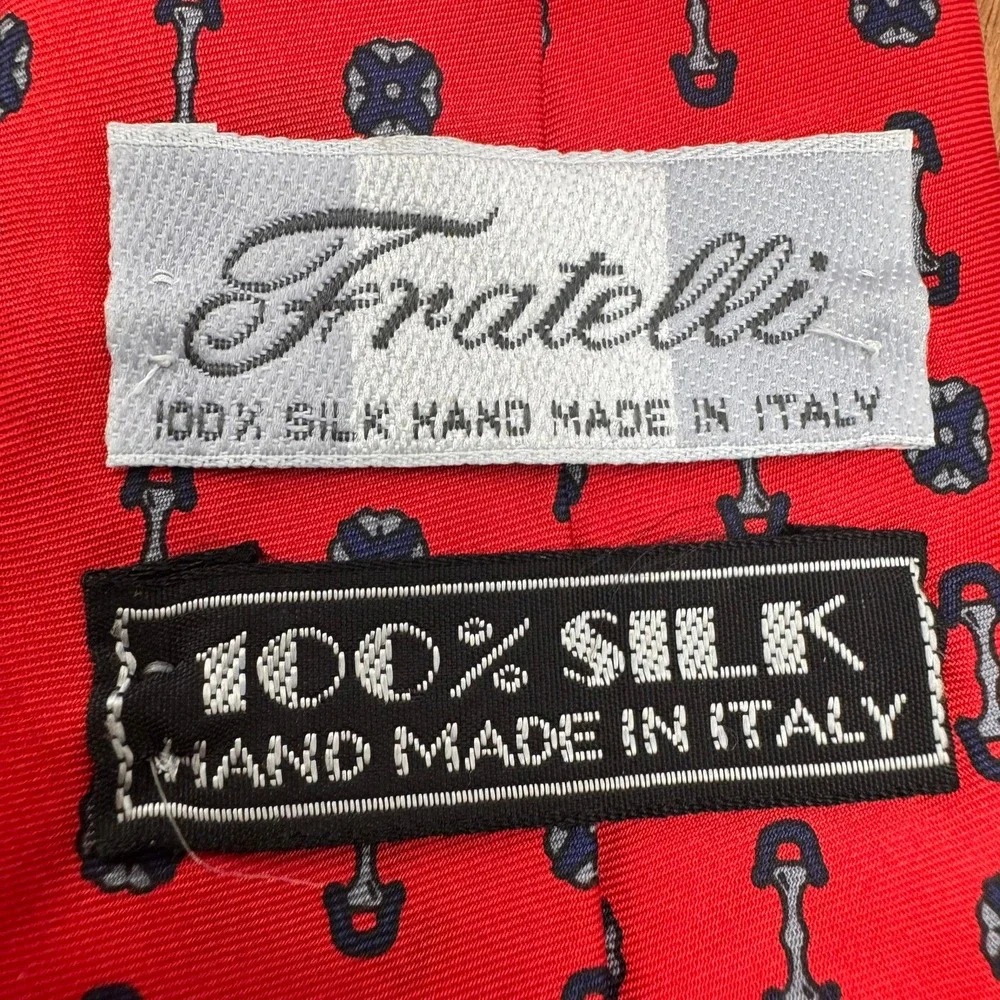 Fratelli Silk Necktie Red Equestrian‎ Print Handmade Italy Mens Tie